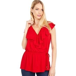 NWT Lauren Ralph Lauren Red Ruffle Tie Stretch Waist Sleeveless Top